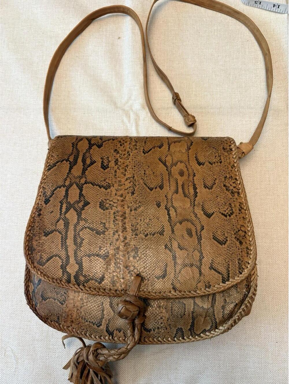 Vintage 70s Western BoHo Snakeskin Saddle Bag, Hand-Stitched Leather with Tassel